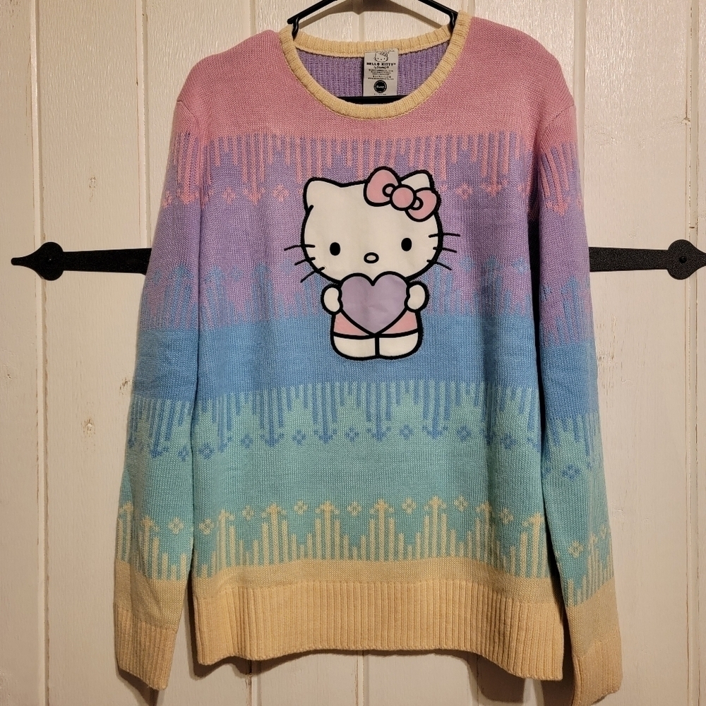 Hello Kitty Pastel Rainbow Crew Neck Sweater